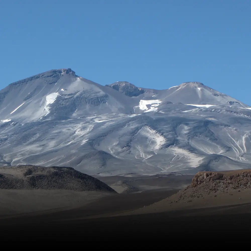 View of Ojos del Salado in Chile, at 6893m, the highest active volcano in the world.