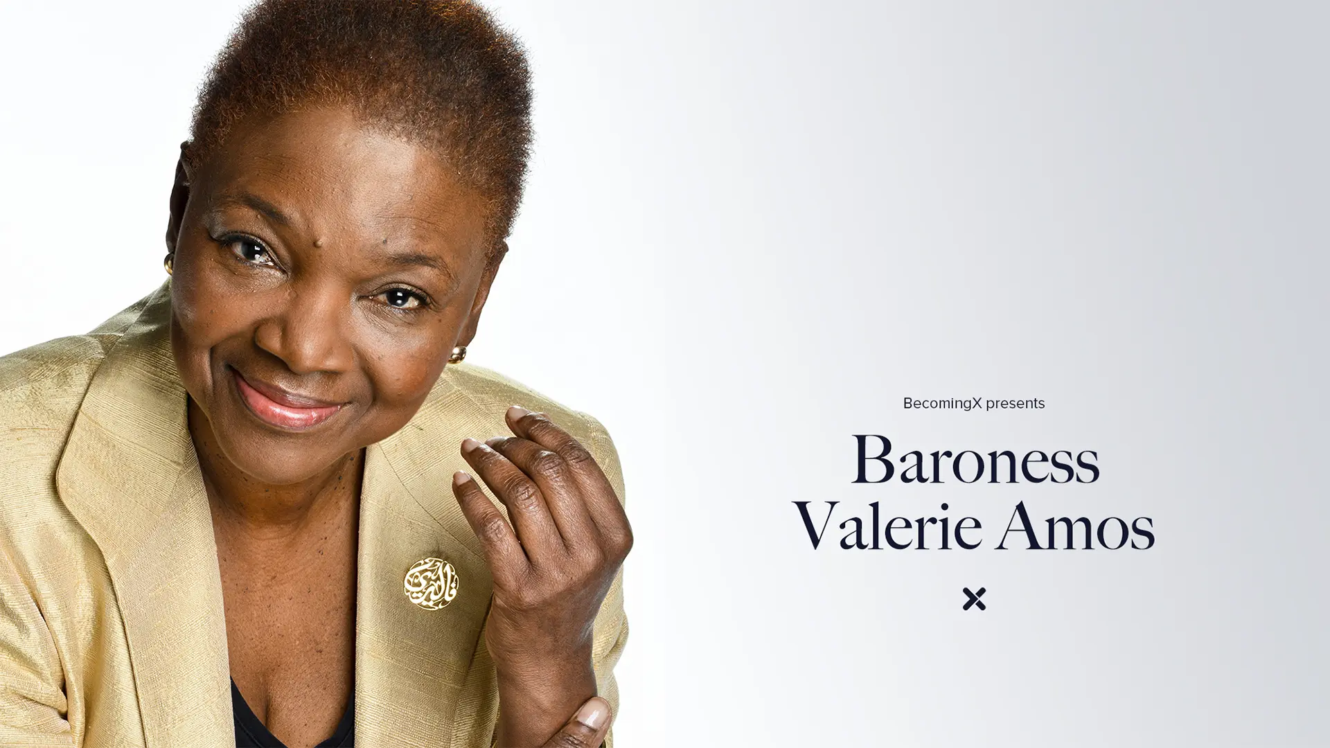 Portrait of Valerie Amos, the most senior black female in the British Government. Baroness Valerie Amos text overlaid.