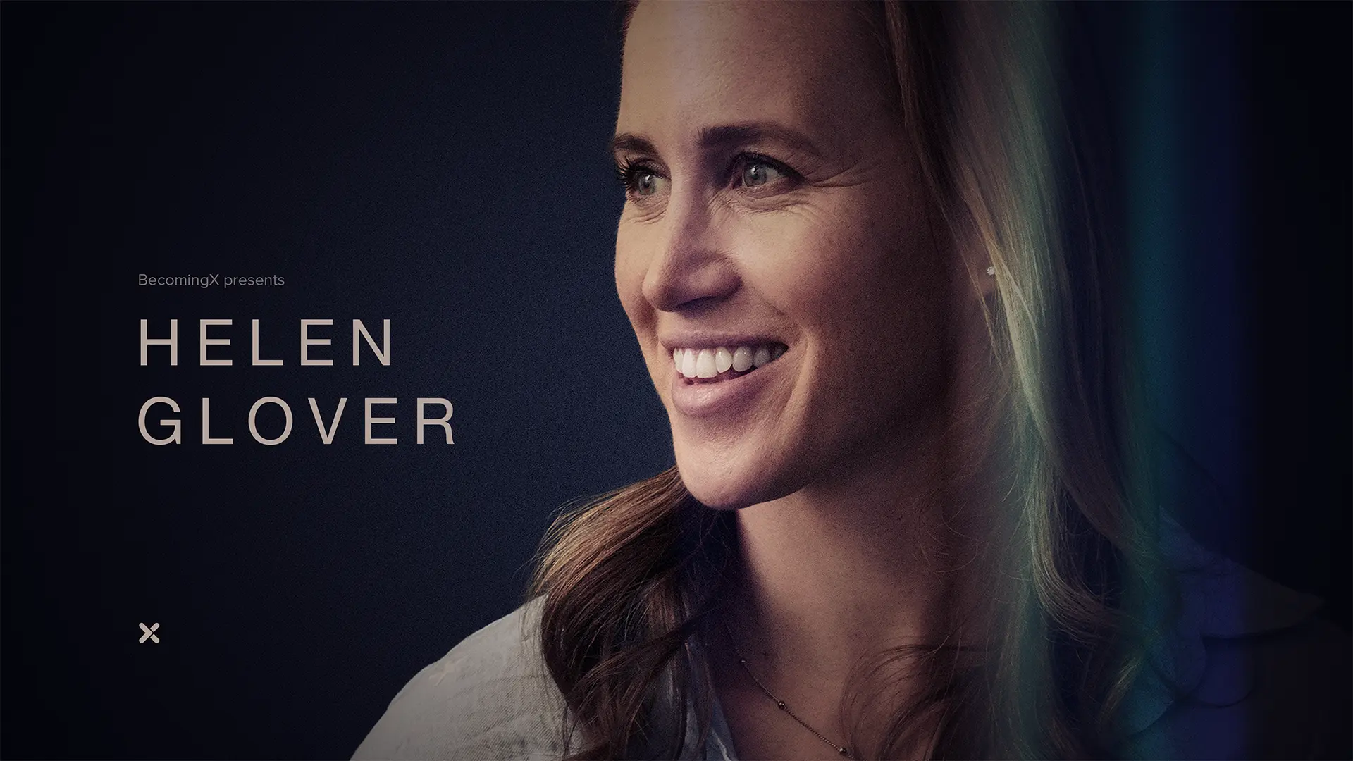 Portrait of Helen Glover, double Olympic gold medallist rower. Helen Glover text overlaid.