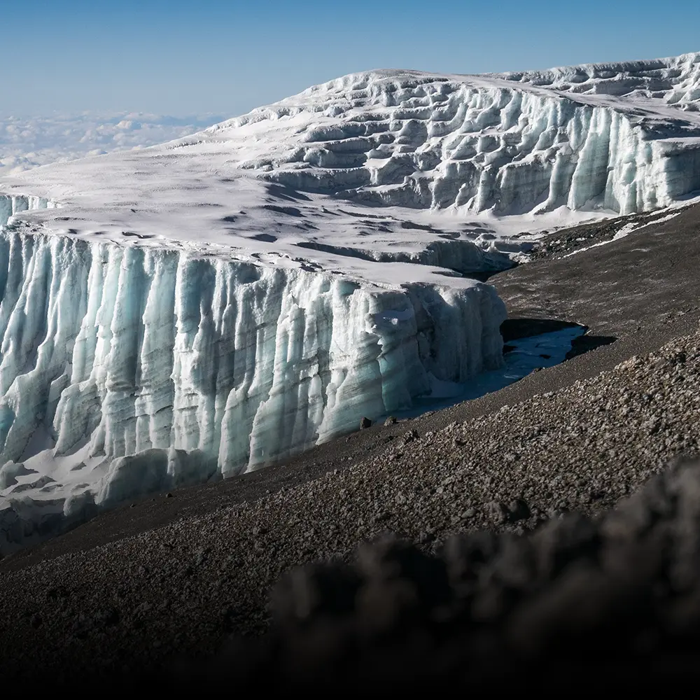 View at the top of Mount Kilimanjaro, the highest mountain in Africa.