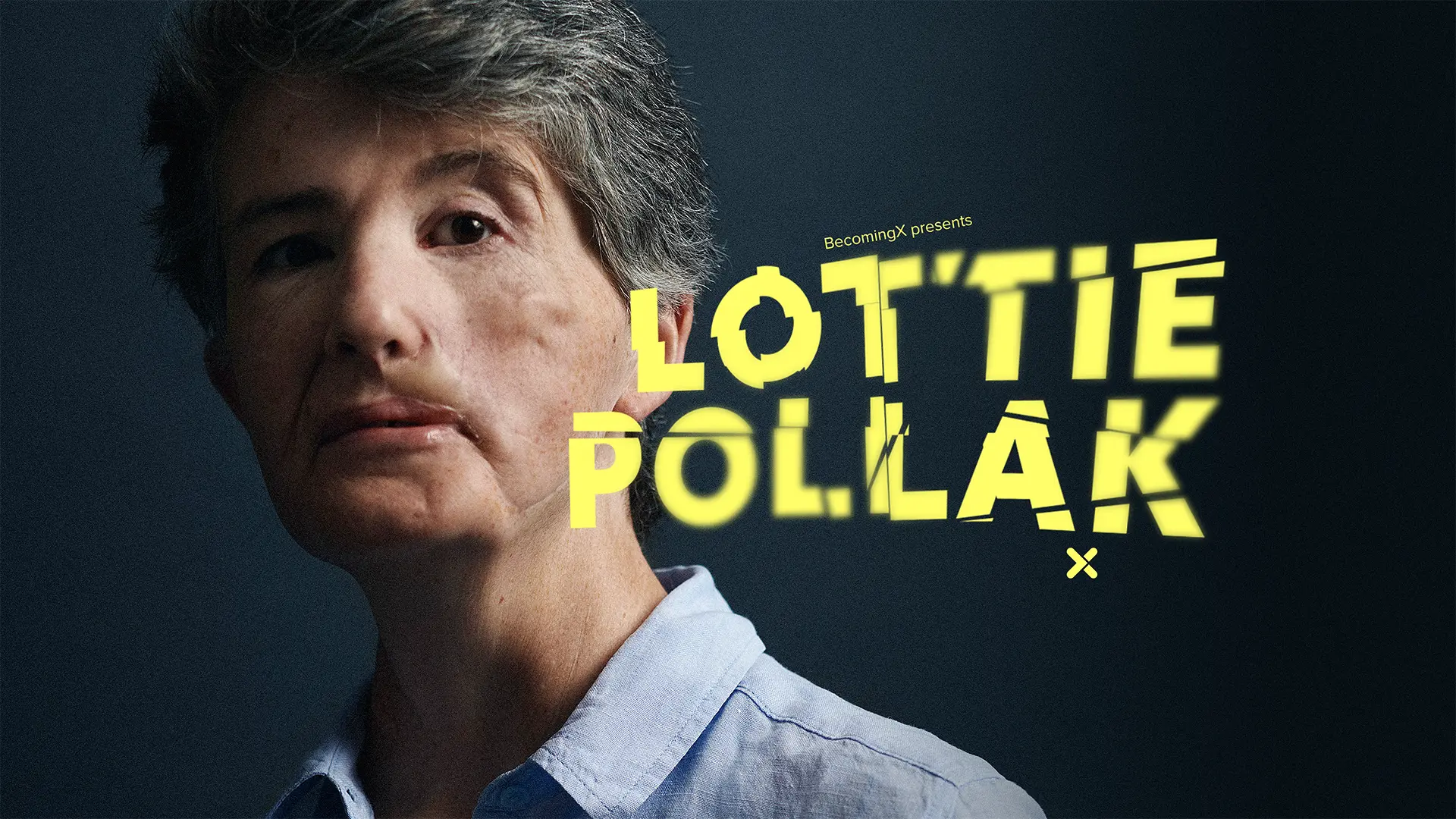 Portrait of Lottie Pollak, gunshot survivor and scars ambassador. Lottie Pollak text overlaid.