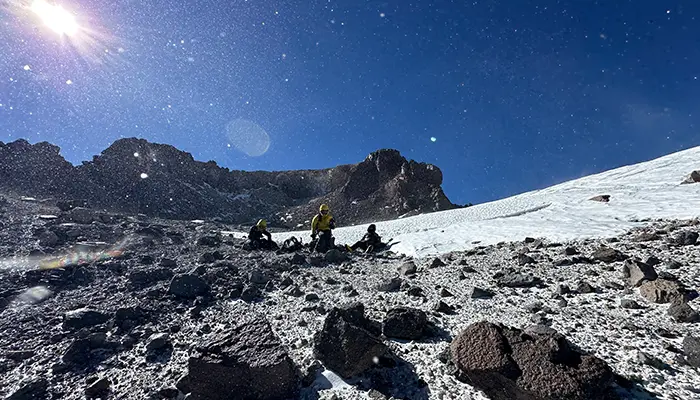 Participants on Ojos del Salado in Chile, at 6893m, the highest active volcano in the world.