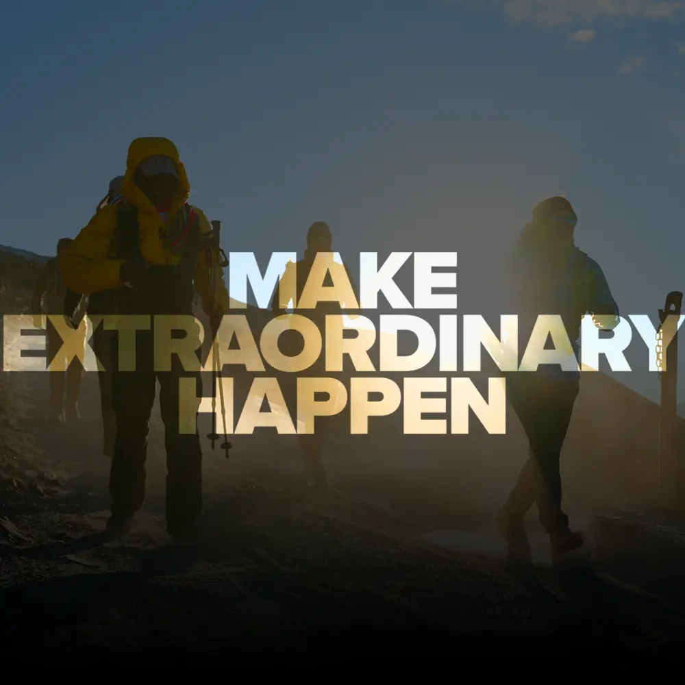 Make Extraordinary Happen - words over the top of the World's Highest Marathon world record event.