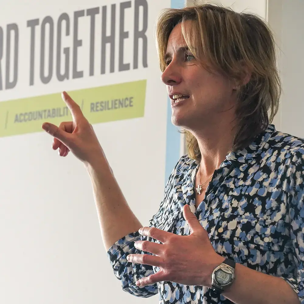 Dame Katherine Grainger delivers a speech to a BecomingX corporate client