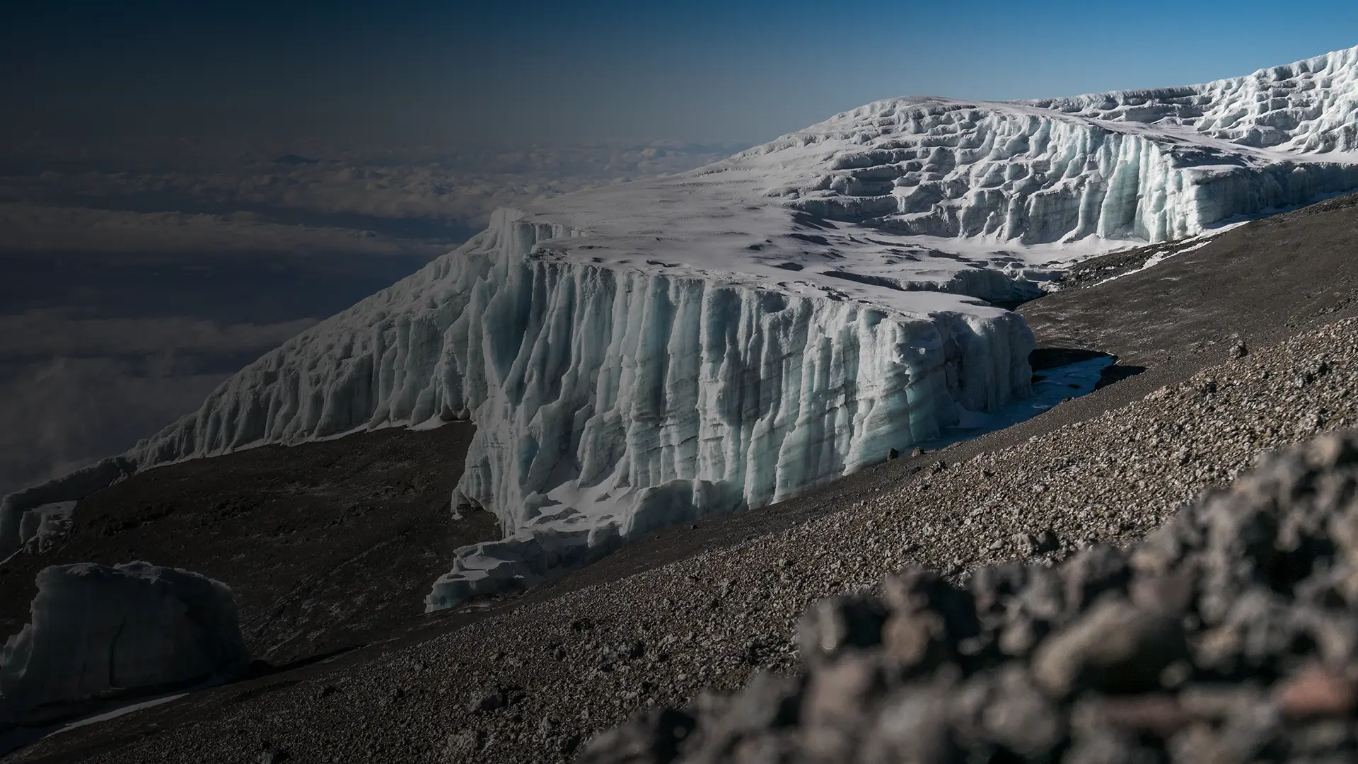 View at the top of Mount Kilimanjaro, the highest mountain in Africa