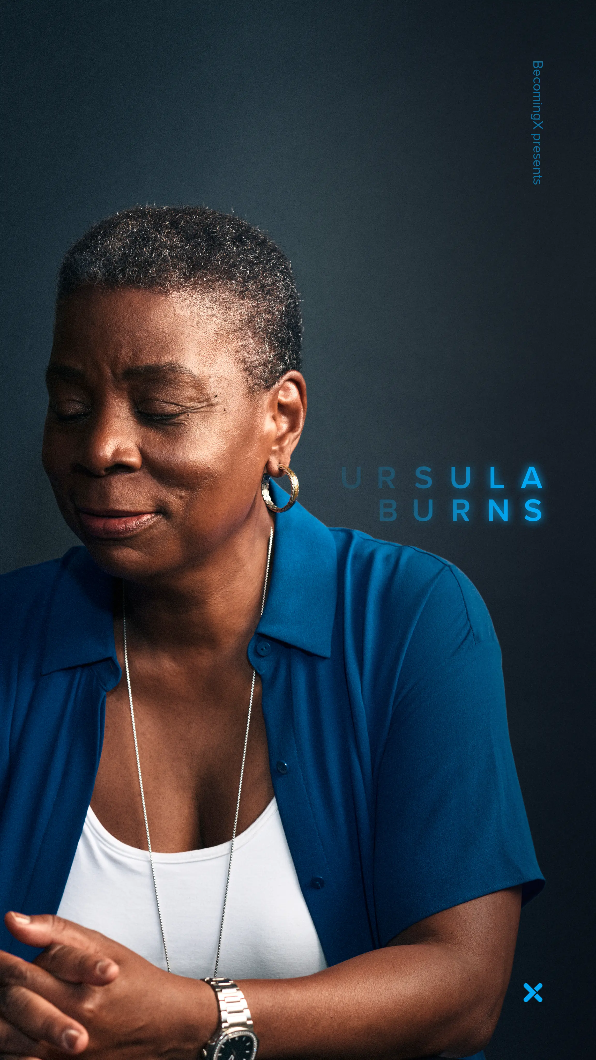 Portrait of Ursula Burns, former Xerox CEO, Obama STEM adviser and Uber board member. Ursula Burns text overlaid.