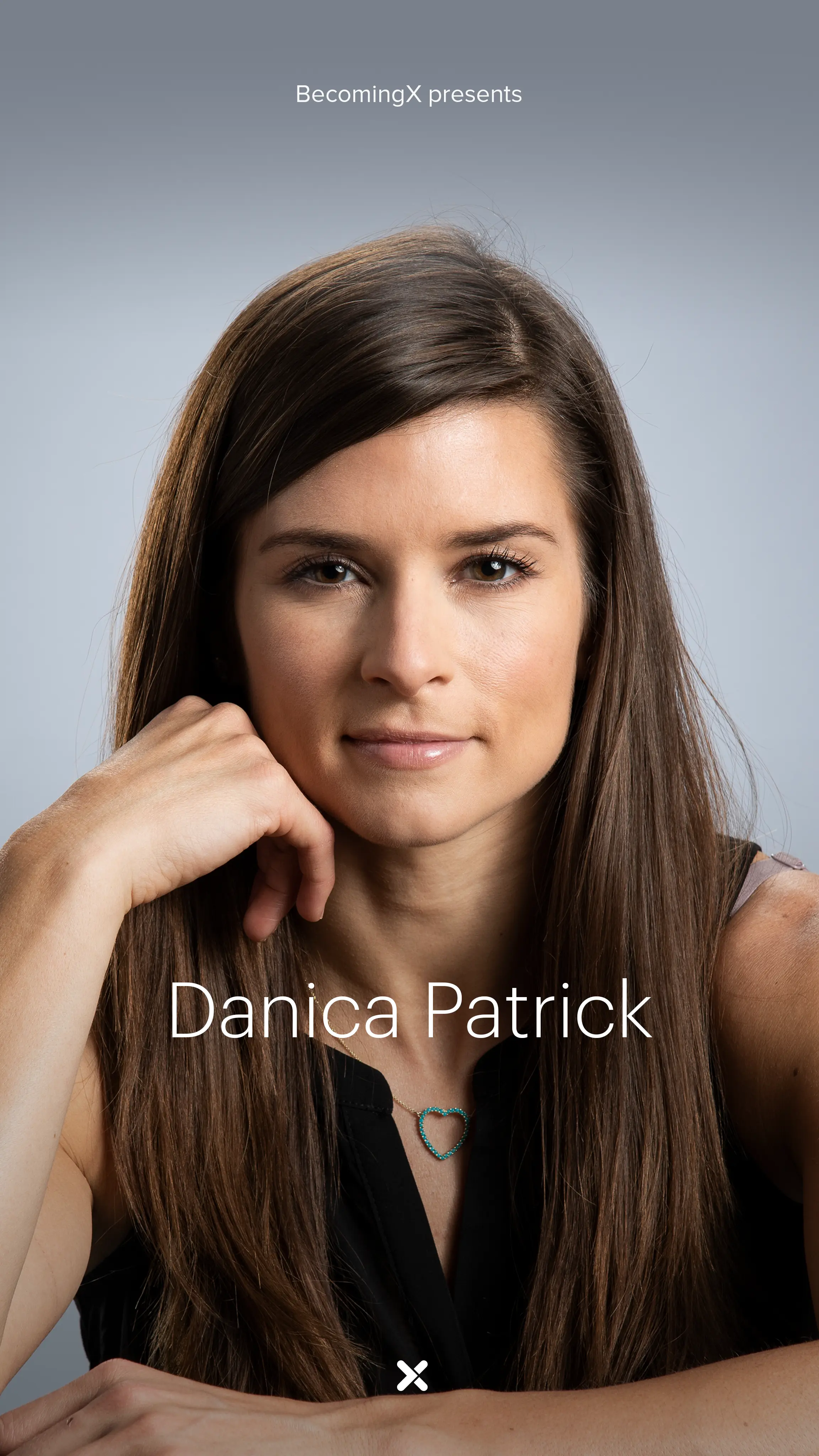 Portrait of Danica Patrick, IndyCar champion and world's most famous female racing driver. Danica Patrick text overlaid.